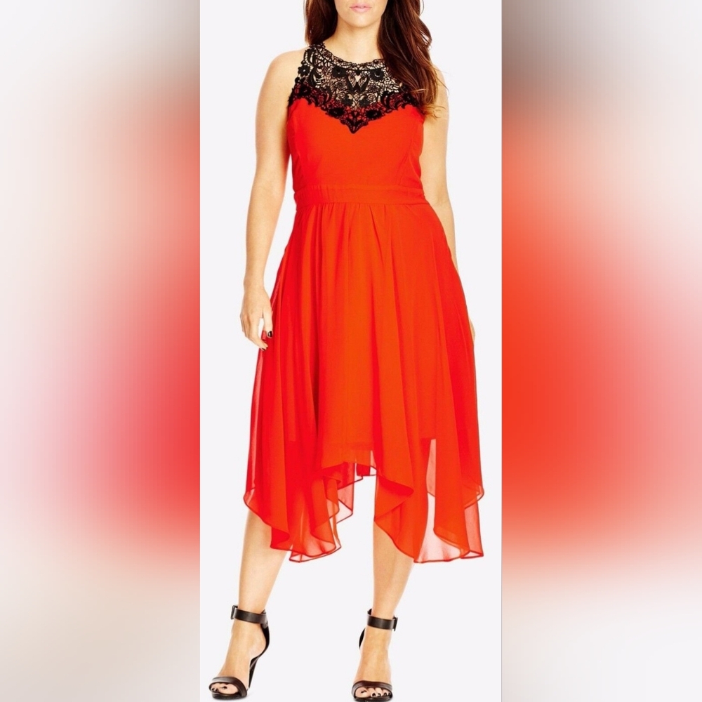 Elegant Red CITY CHIC Women's Hanky Hem Dress XXL 24